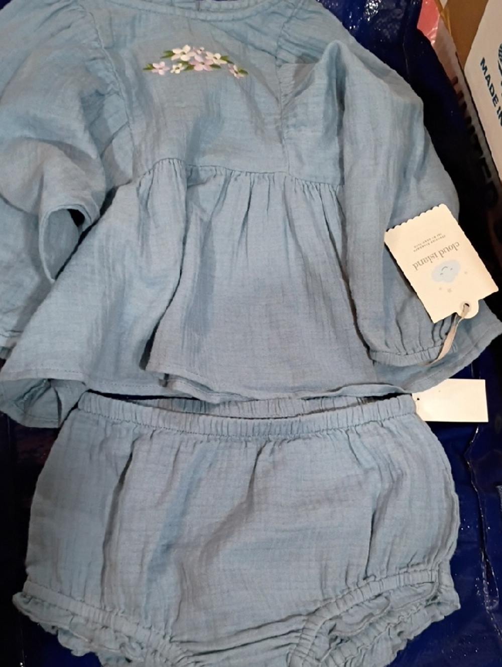 cloud island light blue baby peplum top and bloomer set